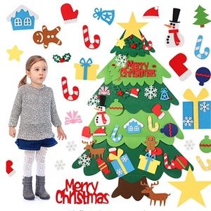 NEW Kids Felt DIY Christmas Tree with 32pcs Detachable Reusable Ornaments